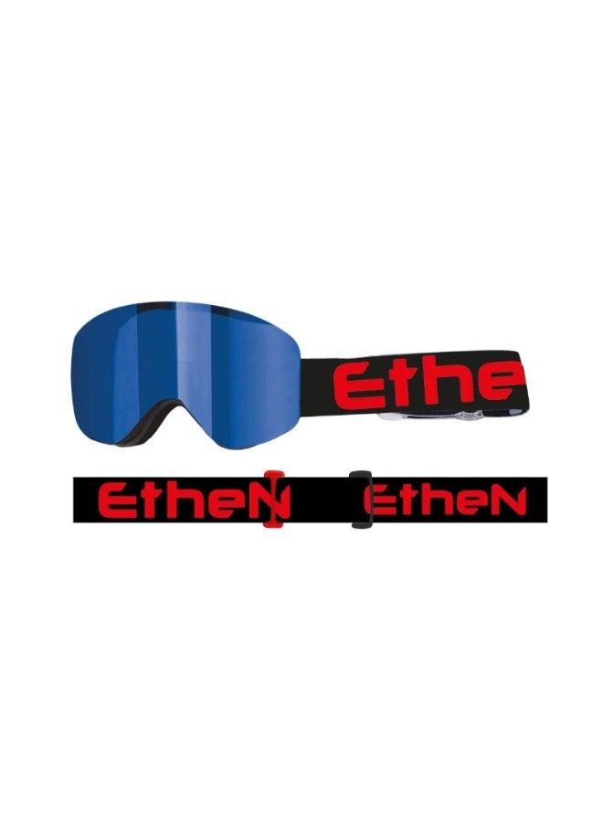 ETHEN MAGNETIC GOGGLE BLACK RED STRPS/BLUE MIRROR LENS