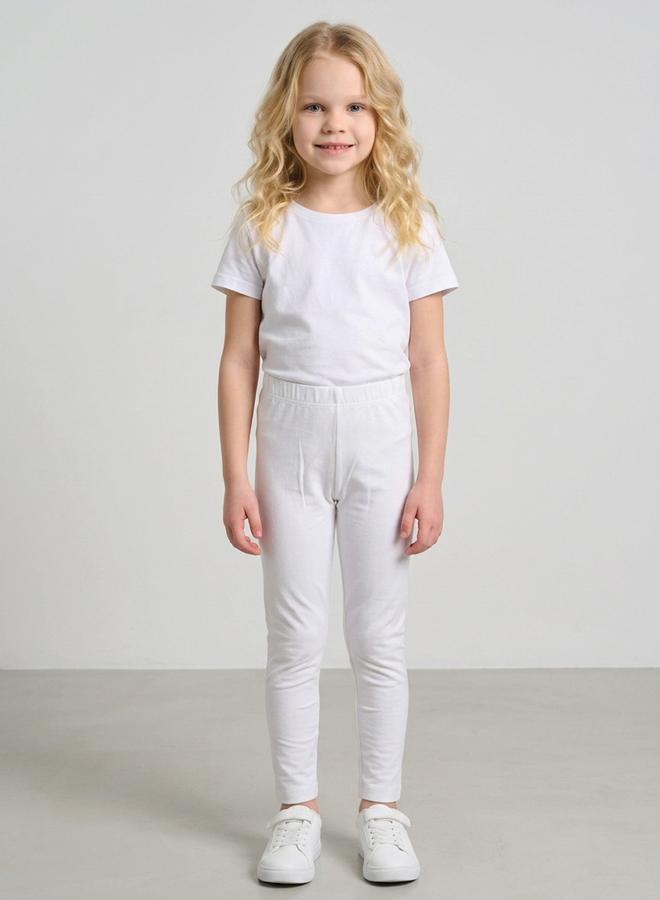 Take Two Girls White Solid Full Length Leggings By Juniorloom - Image 1