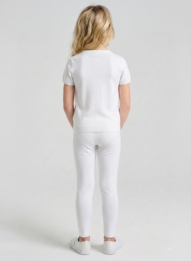 Take Two Girls White Solid Full Length Leggings By Juniorloom - Image 3