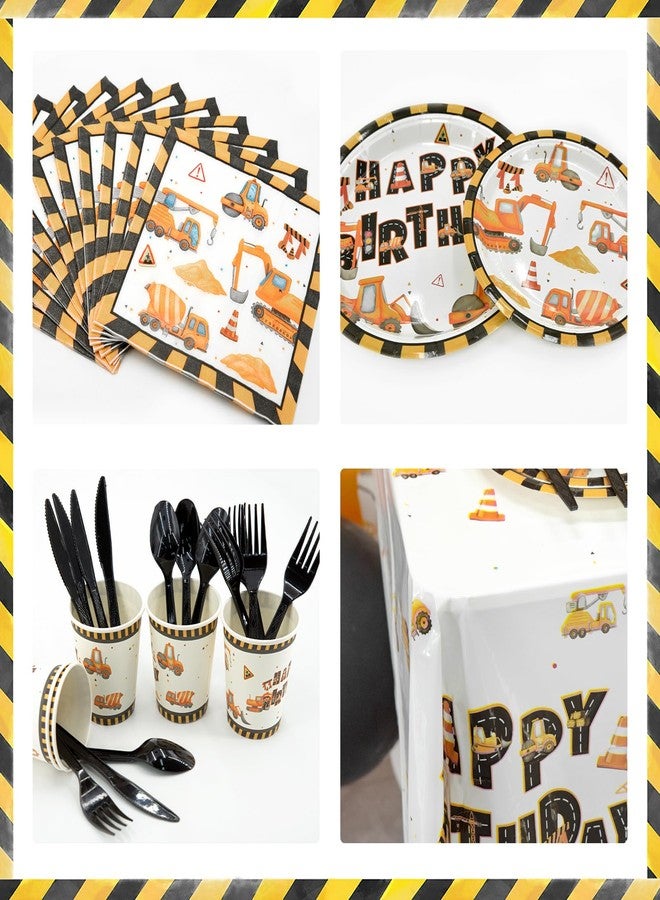 Lecheme Construction Birthday Party Supplies 251 PCS Construction Birthday Banner Balloons Plates Napkins Cups Tablecloth Set for Kids Dump Truck Excavator Party Decorations - Image 5