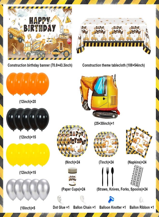Lecheme Construction Birthday Party Supplies 251 PCS Construction Birthday Banner Balloons Plates Napkins Cups Tablecloth Set for Kids Dump Truck Excavator Party Decorations - Image 2
