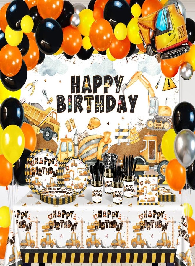 Lecheme Construction Birthday Party Supplies 251 PCS Construction Birthday Banner Balloons Plates Napkins Cups Tablecloth Set for Kids Dump Truck Excavator Party Decorations - Image 1