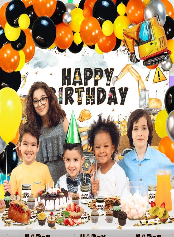 Lecheme Construction Birthday Party Supplies 251 PCS Construction Birthday Banner Balloons Plates Napkins Cups Tablecloth Set for Kids Dump Truck Excavator Party Decorations - Image 3