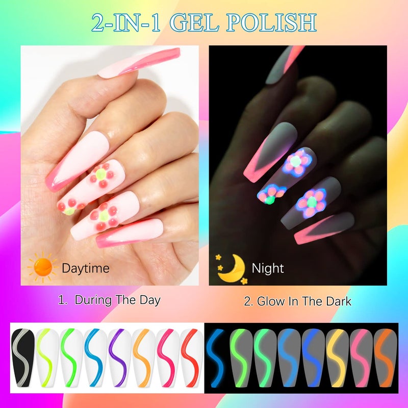 SUPWEE Glow in The Dark 3D Sculpting Gel - 8 Color Squeeze Tube for Carving, Painting, Drawing & Molding - UV Gel for Home Manicure & DIY Nail Salon Kit - Image 3