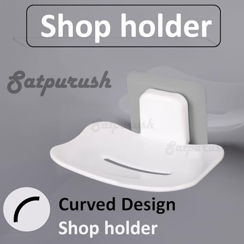 Satpurush Self-Adhesive Soap Holder for Bathroom (Pack of 2) Wall Mounted No-Drill Soap Stand with Water Drainage | Strong Sticker Plastic Soap Dish for Wash Basin & Kitchen (White & Gray) - Image 4