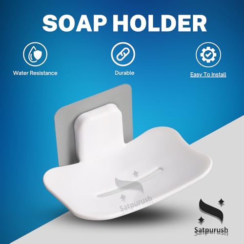 Satpurush Self-Adhesive Soap Holder for Bathroom (Pack of 2) Wall Mounted No-Drill Soap Stand with Water Drainage | Strong Sticker Plastic Soap Dish for Wash Basin & Kitchen (White & Gray) - Image 5