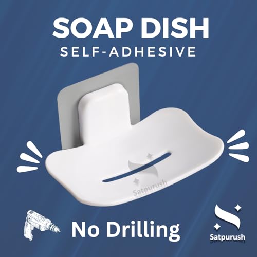 Satpurush Self-Adhesive Soap Holder for Bathroom (Pack of 2) Wall Mounted No-Drill Soap Stand with Water Drainage | Strong Sticker Plastic Soap Dish for Wash Basin & Kitchen (White & Gray) - Image 3