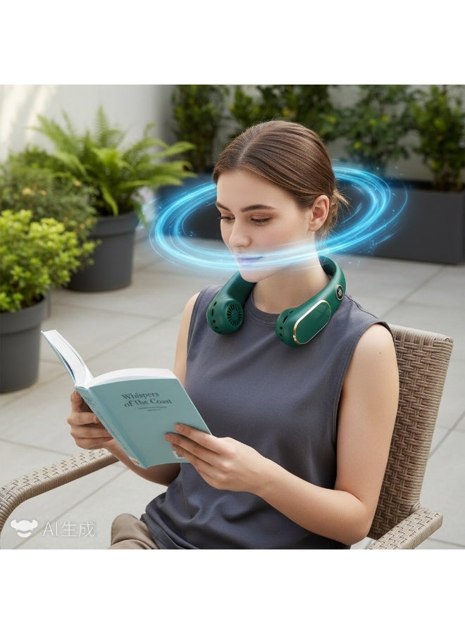 Y&D （Green）Portable 4000mAh Neck Fan Bladeless Wearable Personal Fan with 360°Cooling Airflow USB-C-type Rechargeable Personal Neck Fan Quiet Wearable Fan with 4 Wind Speed for Sports Outdoor Indoor - Image 3