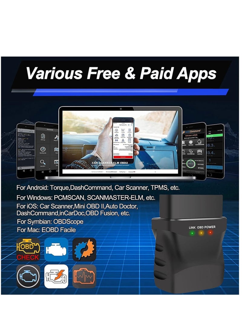 OBD2 Bluetooth 4.0 Car Diagnostic Scanner for iOS & Android - Fast & Reliable Check Engine Light Tool
