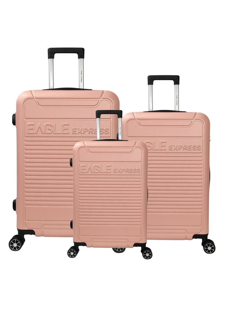 ايجل اكسبريس طقم شنط سفر Eagle Express DEFENDER صلب ABS – 3 قطع (20، 24، 28 بوصة) – وردي فاتح - Image 1