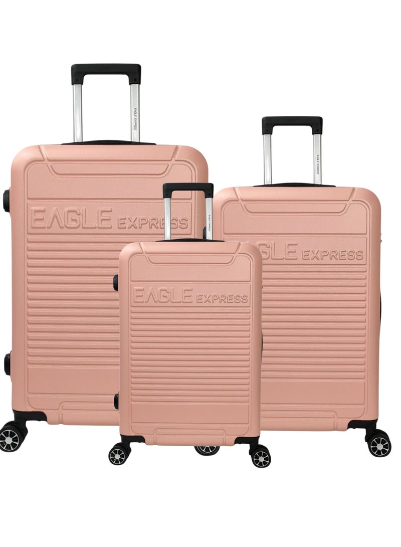 Eagle Express DEFENDER ABS HARD TROLLEY 20,24,28 inch 3 Piece Set BABY PINK - Image 1