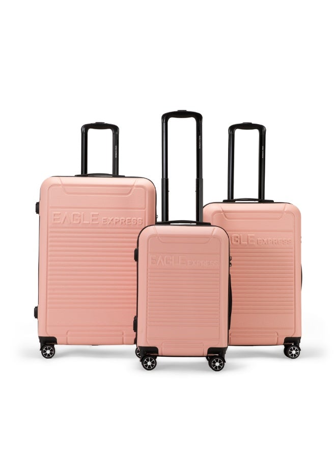 Eagle Express Defender 3 Pcs Luggage Set 20/24/28 Inch Baby Pink, ABS Hard Shell Travel Suitcase Set with Scratch Resistant Shell, Spinner Wheels, Anti-Theft Zipper, Durable Trolley Bag and 2 Year Warranty - Image 1