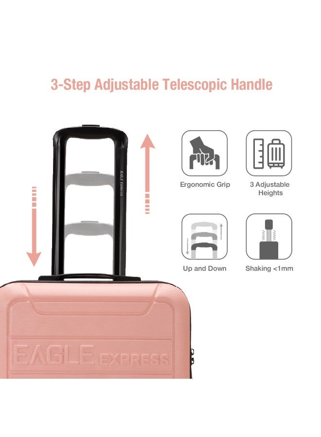 Eagle Express Defender 3 Pcs Luggage Set 20/24/28 Inch Baby Pink, ABS Hard Shell Travel Suitcase Set with Scratch Resistant Shell, Spinner Wheels, Anti-Theft Zipper, Durable Trolley Bag and 2 Year Warranty - Image 3