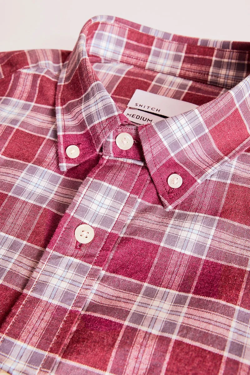 SNITCH Maroon Checks Slim FIt Shirt