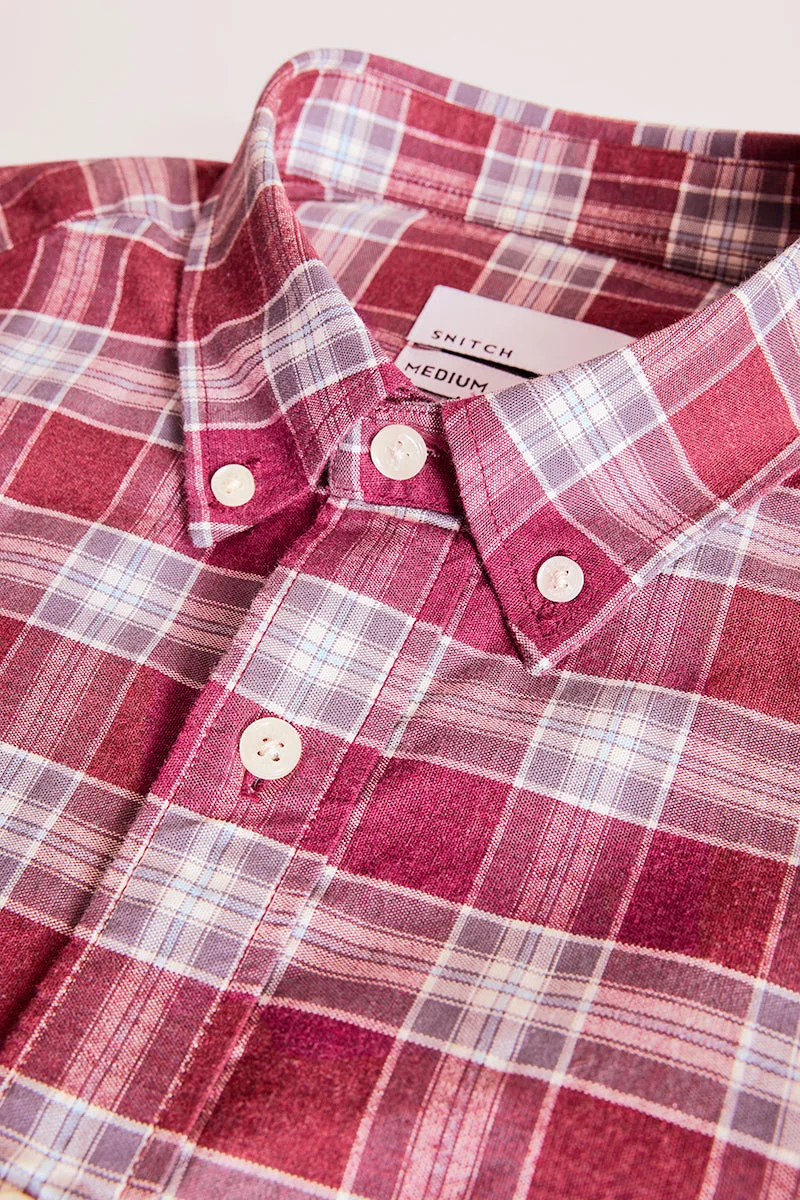 SNITCH Maroon Checks Slim FIt Shirt