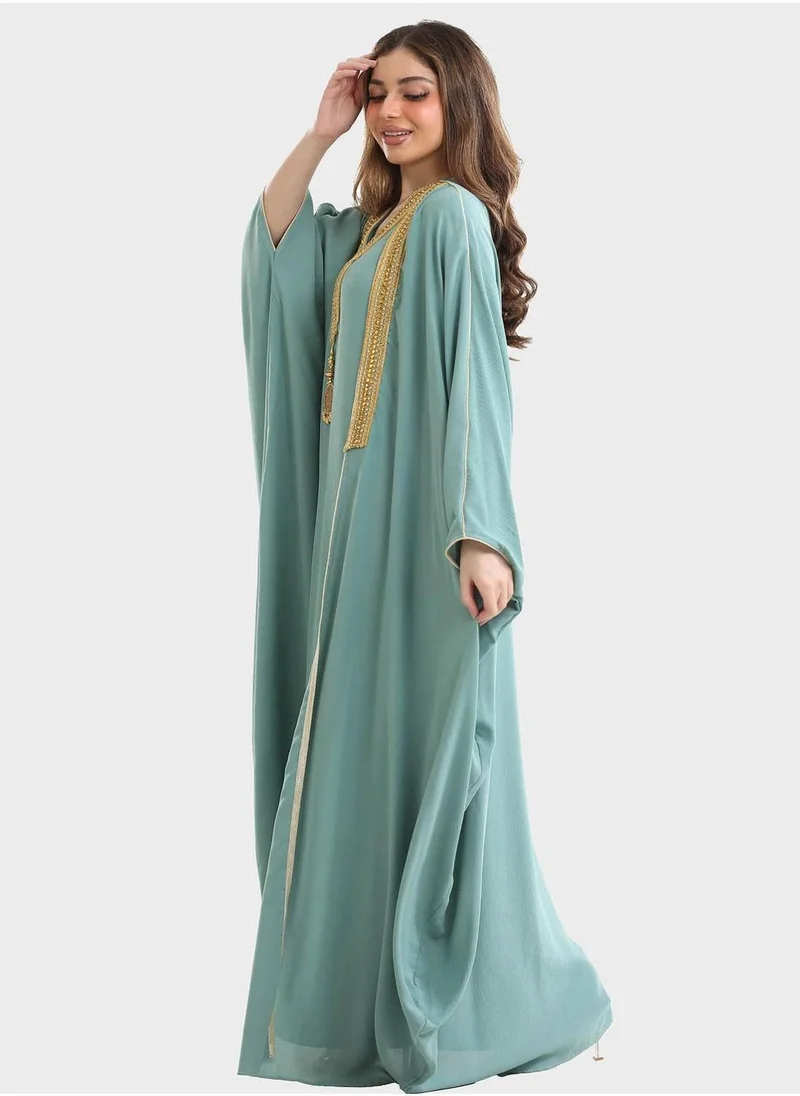 TOP TATO Emballished Mesh Detail Jalabiya