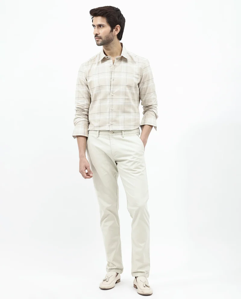 Rare Rabbit Rare Rabbit Men's Marron Beige Cotton Fabric Full Sleeve Regular Fit Checks Shirt