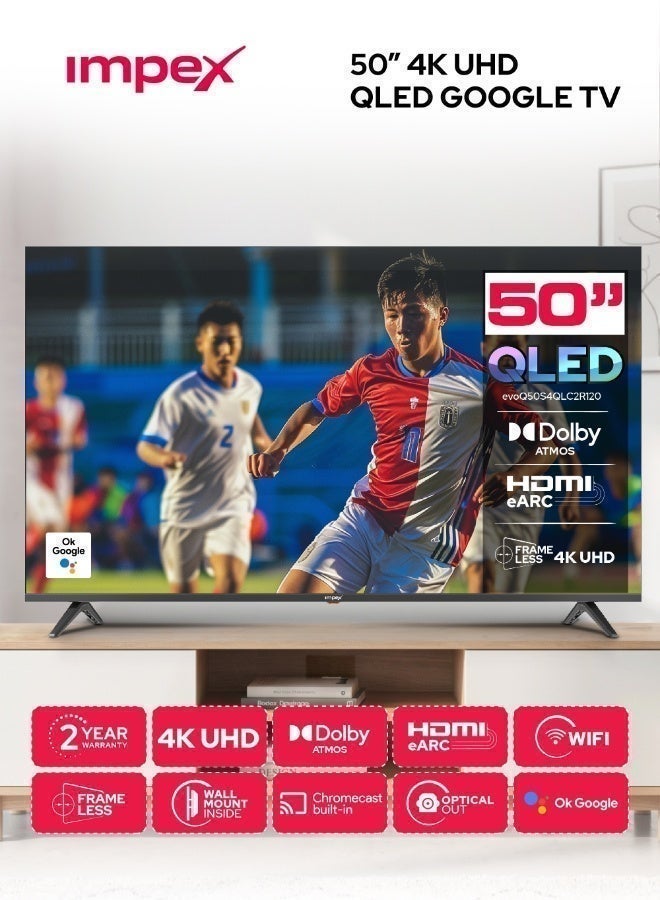 Impex 50 Inch Google QLED TV, 4K Ultra HD 3840x2160, Smart TV with Voice Remote, Dolby Audio, WiFi Bluetooth, HDMI ARC, DVB T2/S2, 178° Viewing Angle, Wall Mount Included, 2 Year Warranty - evoQ 50S4QLC2R120 Evoq50QLC Black - Image 1