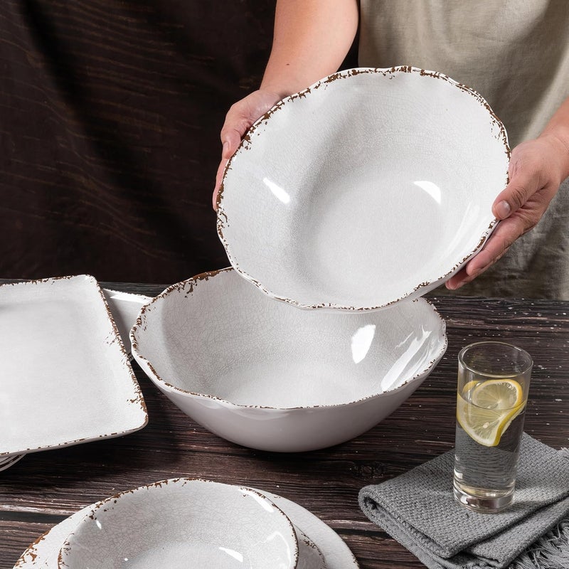 ZAROCRUS Rustic Melamine Serving Bowls 12 inch Larger Salad Bowl Set Set of 2 Farmhouse White large Melamine Bowl Lightweight and Unbreakable Dishwasher Safe - Image 5