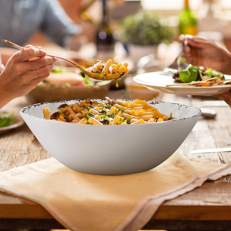 ZAROCRUS Rustic Melamine Serving Bowls 12 inch Larger Salad Bowl Set Set of 2 Farmhouse White large Melamine Bowl Lightweight and Unbreakable Dishwasher Safe - Image 3