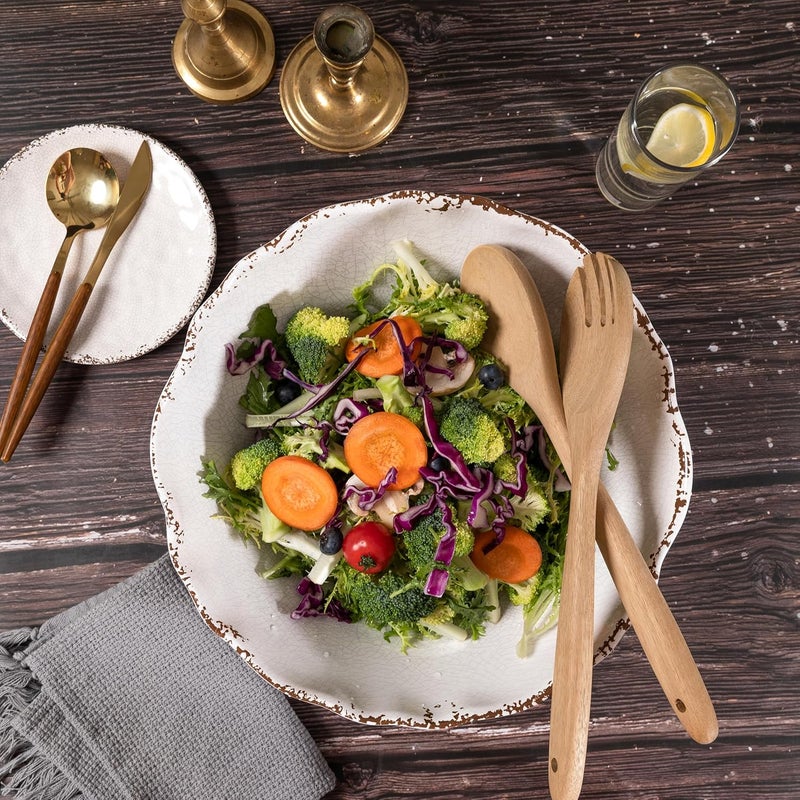 ZAROCRUS Rustic Melamine Serving Bowls 12 inch Larger Salad Bowl Set Set of 2 Farmhouse White large Melamine Bowl Lightweight and Unbreakable Dishwasher Safe - Image 2