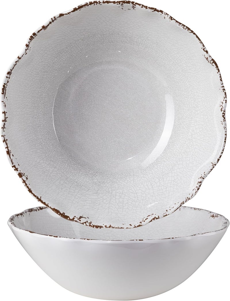 ZAROCRUS Rustic Melamine Serving Bowls 12 inch Larger Salad Bowl Set Set of 2 Farmhouse White large Melamine Bowl Lightweight and Unbreakable Dishwasher Safe - Image 1