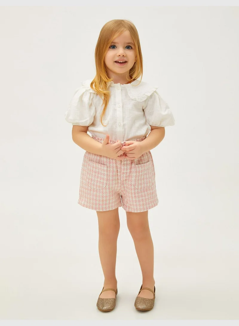 KOTON Tweed Mini Shorts Pocket Detail Elastic Waistband