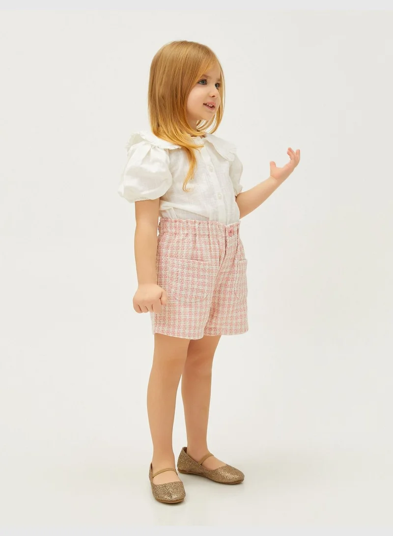 KOTON Tweed Mini Shorts Pocket Detail Elastic Waistband