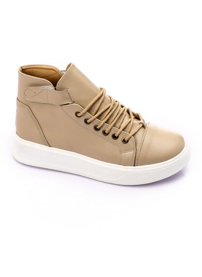 Mr.joe Double Closure High Top Plain Sneakers - Beige  - Image 1
