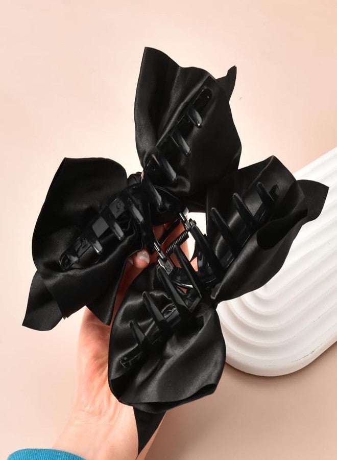 YangQian Big Hair Bows for Women Claw Clips Decorations Accessories for Thick Hair Black Silk Bowknot Ponytail Satin Jaw Clips for Girls - Image 2