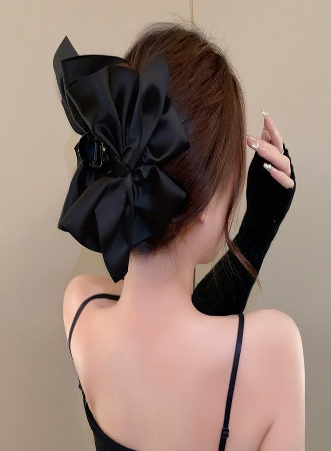 YangQian Big Hair Bows for Women Claw Clips Decorations Accessories for Thick Hair Black Silk Bowknot Ponytail Satin Jaw Clips for Girls - Image 1