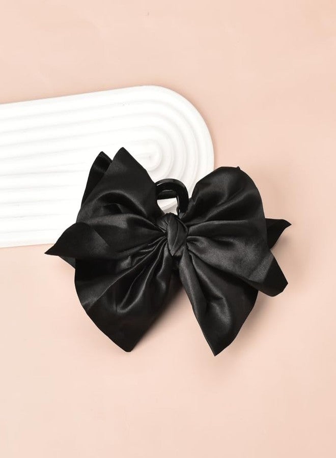 YangQian Big Hair Bows for Women Claw Clips Decorations Accessories for Thick Hair Black Silk Bowknot Ponytail Satin Jaw Clips for Girls - Image 4