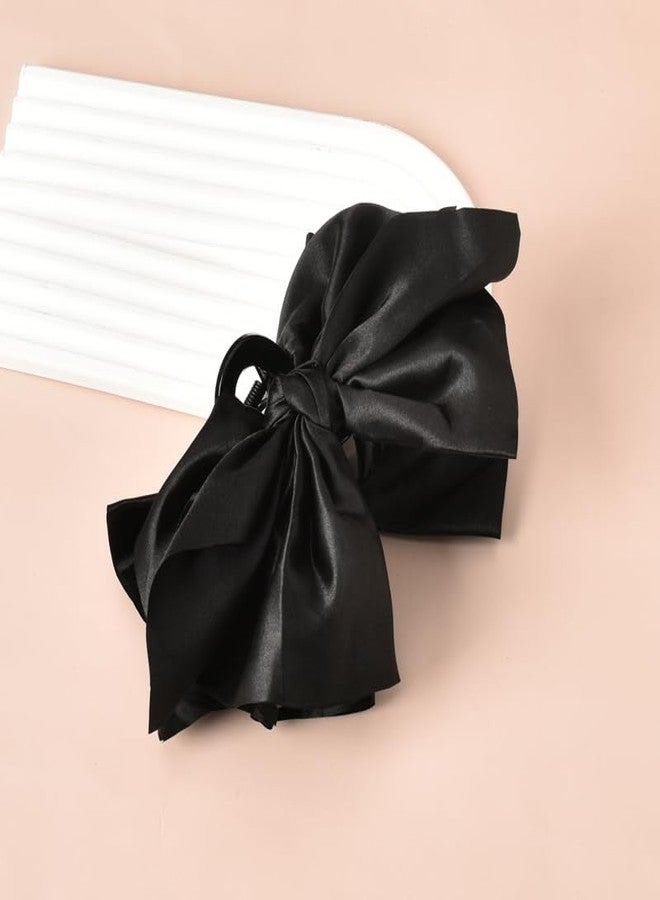 YangQian Big Hair Bows for Women Claw Clips Decorations Accessories for Thick Hair Black Silk Bowknot Ponytail Satin Jaw Clips for Girls - Image 5