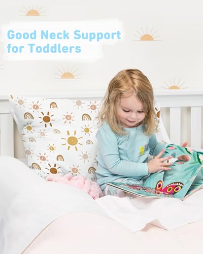 Babebay 2-Pack Toddler Pillow,13X18 Cotton Toddler Pillows for Sleeping, Machine Washable Kids Pillows with Pillowcase, Perfect for Travel, Toddlers Cot (Sunny Rainbow) - Image 3