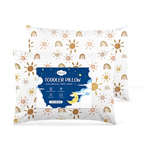 Babebay 2-Pack Toddler Pillow,13X18 Cotton Toddler Pillows for Sleeping, Machine Washable Kids Pillows with Pillowcase, Perfect for Travel, Toddlers Cot (Sunny Rainbow) - Image 1