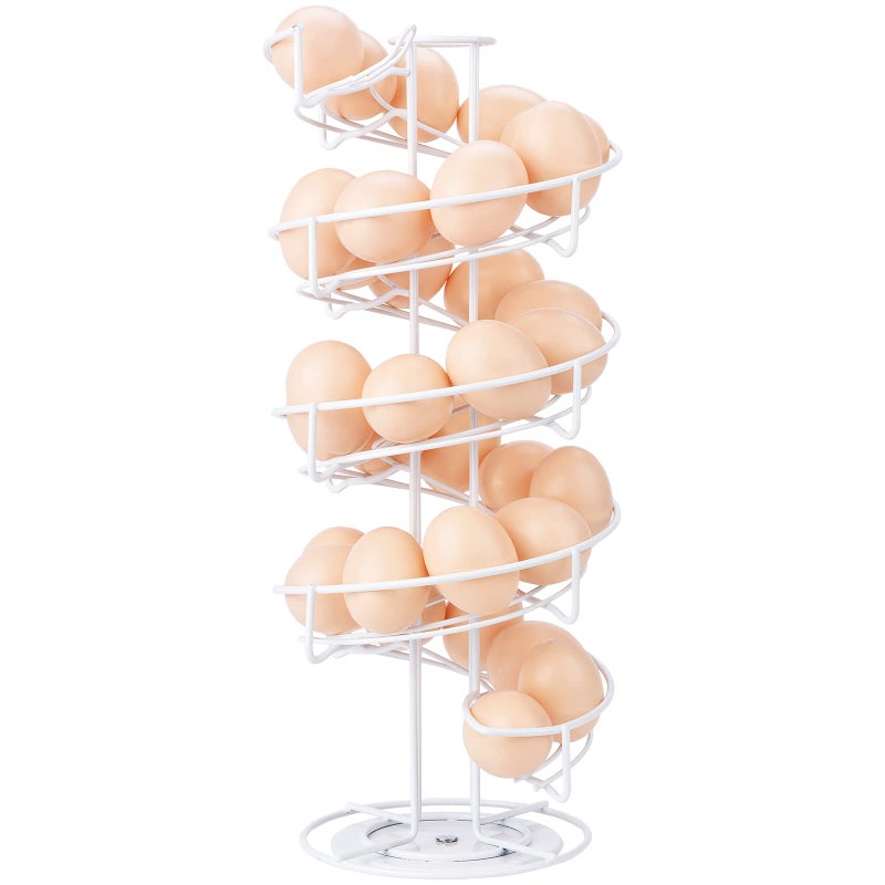 Toplife Spiral Design Metal Egg Skelter Dispenser Rack, Storage Display Rack, White