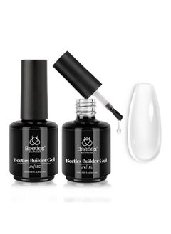 beetles Gel Polish Beetles Builder Gel 7 in 1 Clear Builder Nail Gel Set, 2Pcs 15ml Building Nail Gel for Nail Apex and Extension Strengthener Hard Gel Brush in Bottle, Led Lamp Gel Rhinestone Valentines Day Gifts  - Image 1