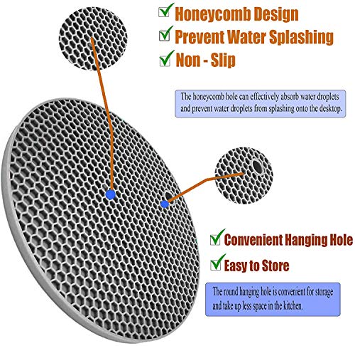 LogHog Extra Thick Silicone Trivets Heat Resistant Pot Holder and Oven Mitts,Trivets for Hot Dishes,Nonslip Insulation Honeycomb Rubber Hot Pads for Countertop,Multi-Purpose Mats,2 Pack Silicone (Gray) - Image 2