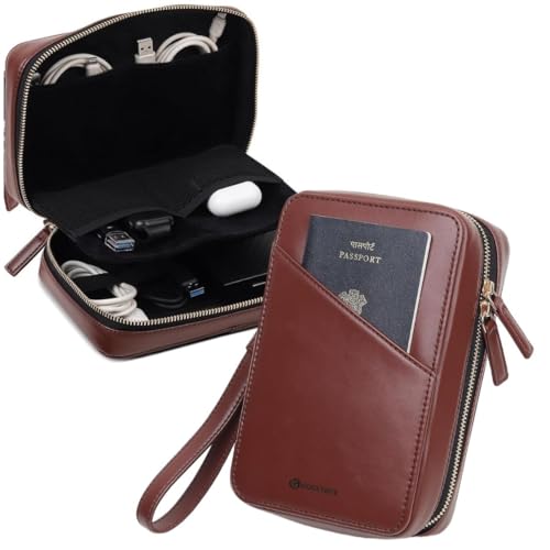 Gadgetbite Genuine Leather Tech Organiser for Travel and Daily Use, Portable Bag Organiser, Cable Organiser, Multipurpose Pouch (Brown) - Image 1