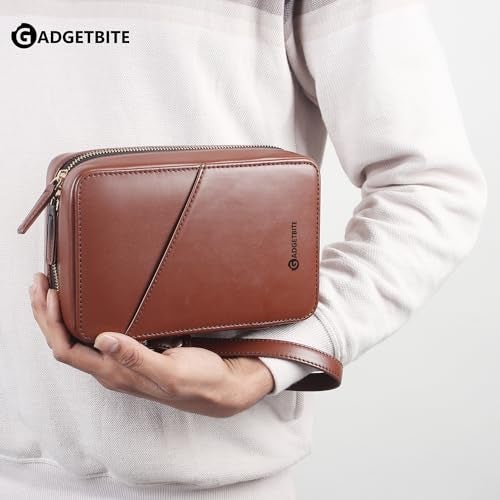 Gadgetbite Genuine Leather Tech Organiser for Travel and Daily Use, Portable Bag Organiser, Cable Organiser, Multipurpose Pouch (Brown) - Image 3
