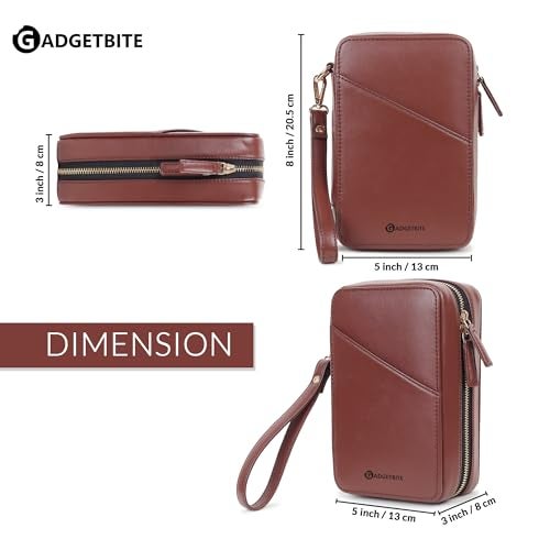 Gadgetbite Genuine Leather Tech Organiser for Travel and Daily Use, Portable Bag Organiser, Cable Organiser, Multipurpose Pouch (Brown) - Image 5