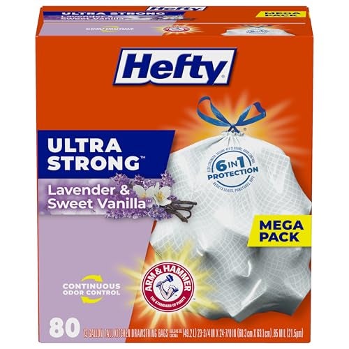 Hefty أكياس قمامة مطبخ عالية القوة من هيفتي برائحة اللافندر والفانيليا الحلوة سعة 13 جالون 80 قطعة - Image 2