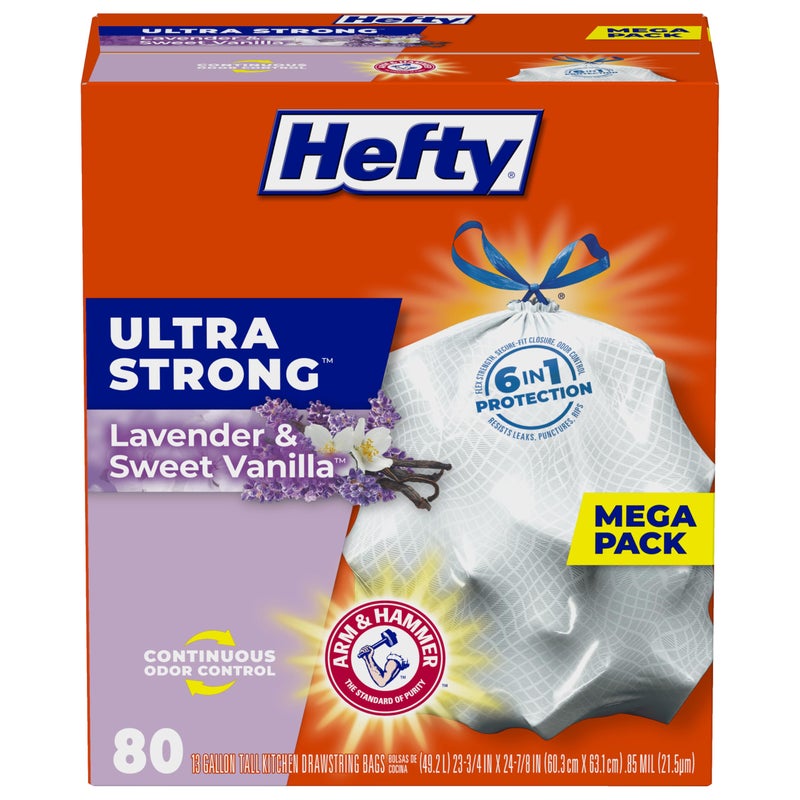 Hefty أكياس قمامة مطبخ عالية القوة من هيفتي برائحة اللافندر والفانيليا الحلوة سعة 13 جالون 80 قطعة - Image 3