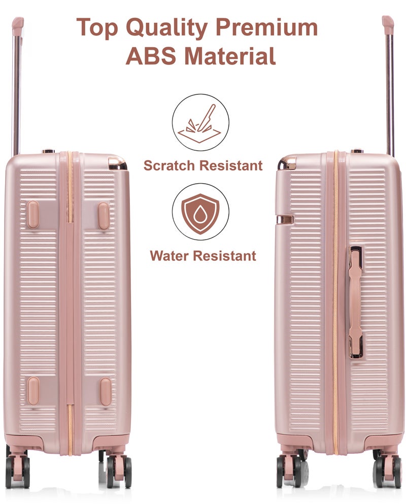 SENATOR hard case large checked luggage trolley for unisex abs lightweight 4 double wheeled suitcase with built in tsa type lock a5123 rose gold - Image 3