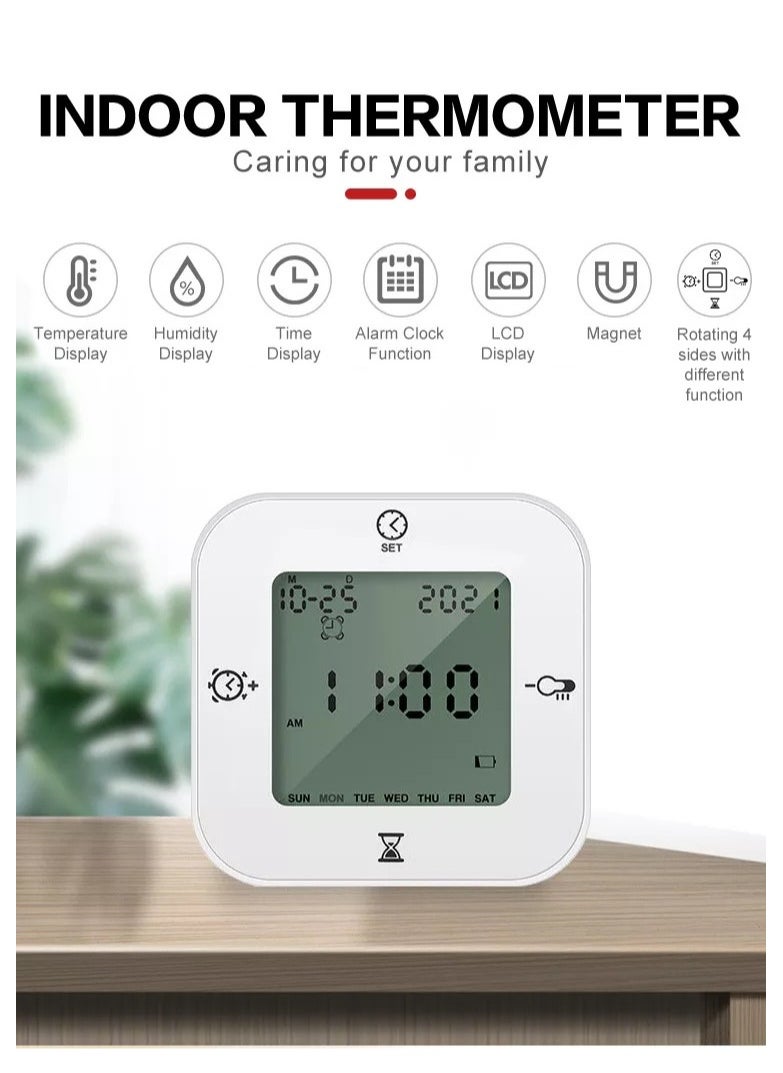 ELIKLIV - Multi-function voice-activated induction temperature and humidity meter, clock, week alarm clock, temperature and humidity, kitchen timer, indoor special clock, alarm clock - Image 1