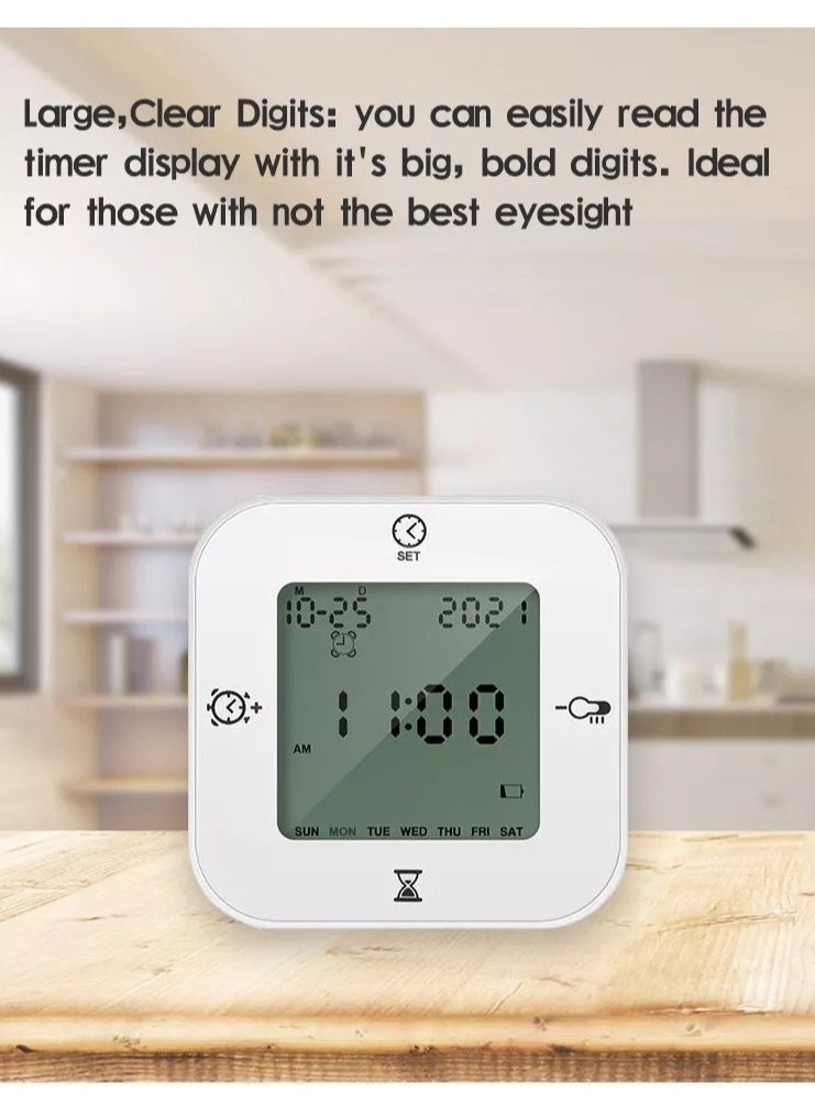 ELIKLIV - Multi-function voice-activated induction temperature and humidity meter, clock, week alarm clock, temperature and humidity, kitchen timer, indoor special clock, alarm clock - Image 1
