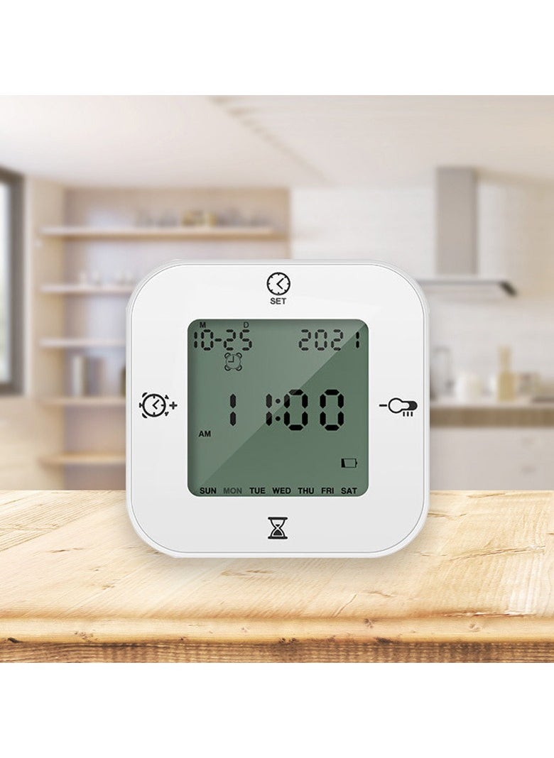 ELIKLIV - Multi-function voice-activated induction temperature and humidity meter, clock, week alarm clock, temperature and humidity, kitchen timer, indoor special clock, alarm clock - Image 1