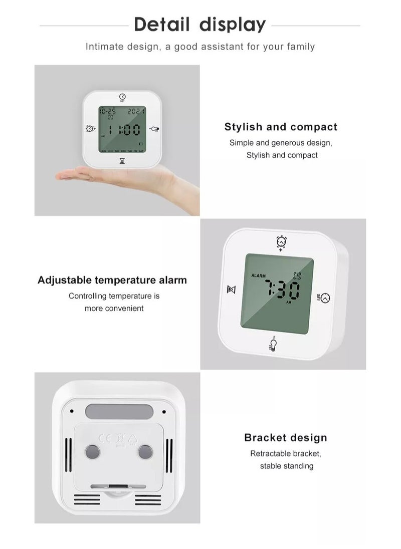 ELIKLIV - Multi-function voice-activated induction temperature and humidity meter, clock, week alarm clock, temperature and humidity, kitchen timer, indoor special clock, alarm clock - Image 1