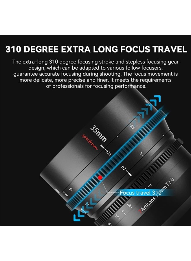 7artisans 35mm T2.0 Large Aperture Full Frame Cine Lens L-Mount, Manual Focus Low Distortion Cinema Lens Mirrorless Cameras Compatible for Sigma FP, Panasonic S1 S1H S5, Leica SL SL2, Black - Image 3