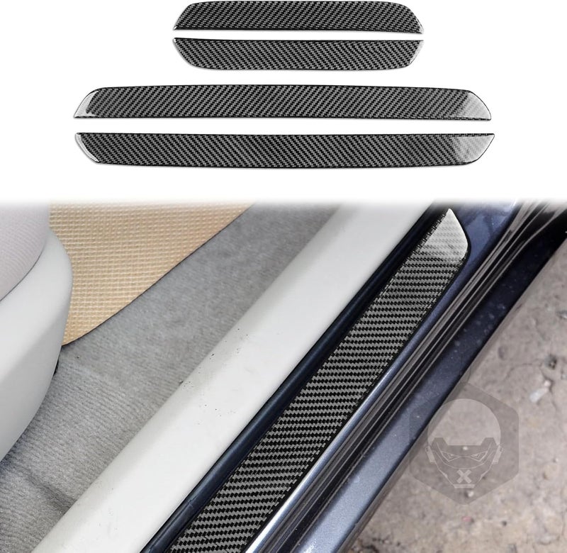 PJFUS Real Premium Carbon Fiber Car Door Sill Plate Panel Door Pedal Cover Strip Trim Sticker Auto Interior Accessories Compatible with Toyota Corolla 2009 2010 2011 2012 2013 Black - Image 1